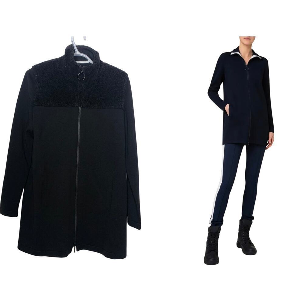 Akris Punto Cardigan Milano Knit with Curly Faux Fur Joke Black